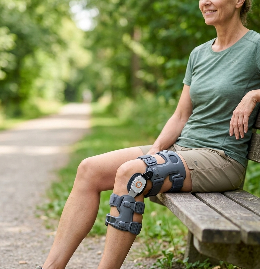 Paciente utilizando rodillera ortopédica de alta calidad — GMO Ortopédicos Guadalajara